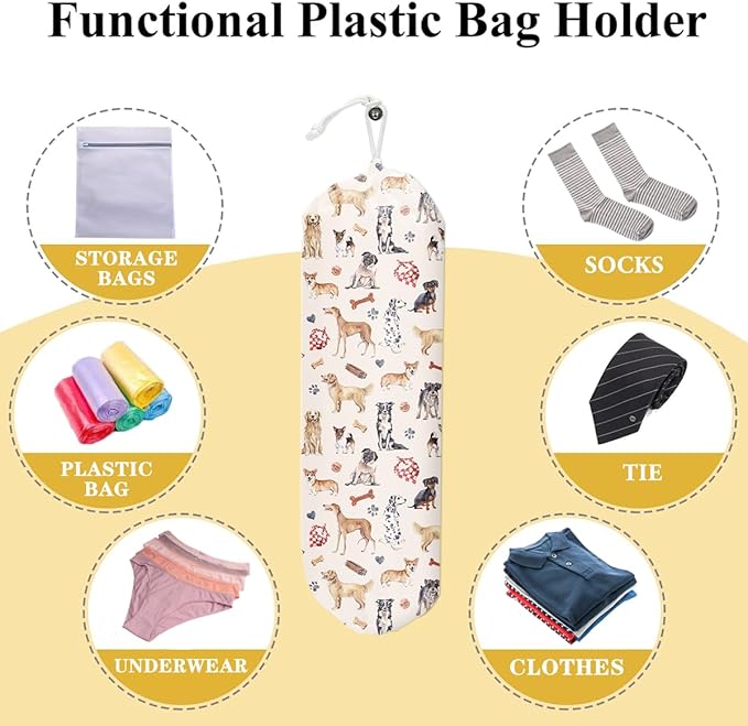 Dogs Plastic Bag Holder, Grocery Bag Organizer, Kitchen Decor, Gifts for Dog Lovers