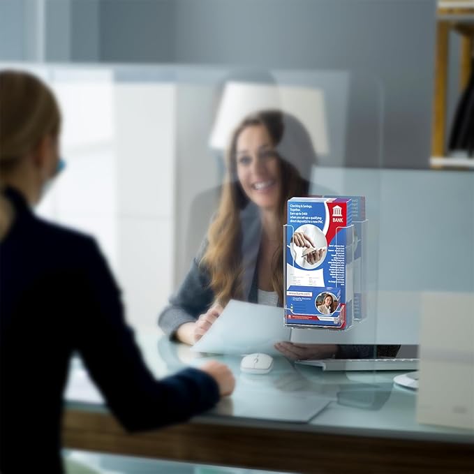 Marketing Holders 6 Pack Suction Cup Trifold Holder for 4 Inch Wide Paper with 3.5" x 2" Business Card Slot Window or Glass Wall Mounting Display Rack Printed Media Clear Plastic Please Take One