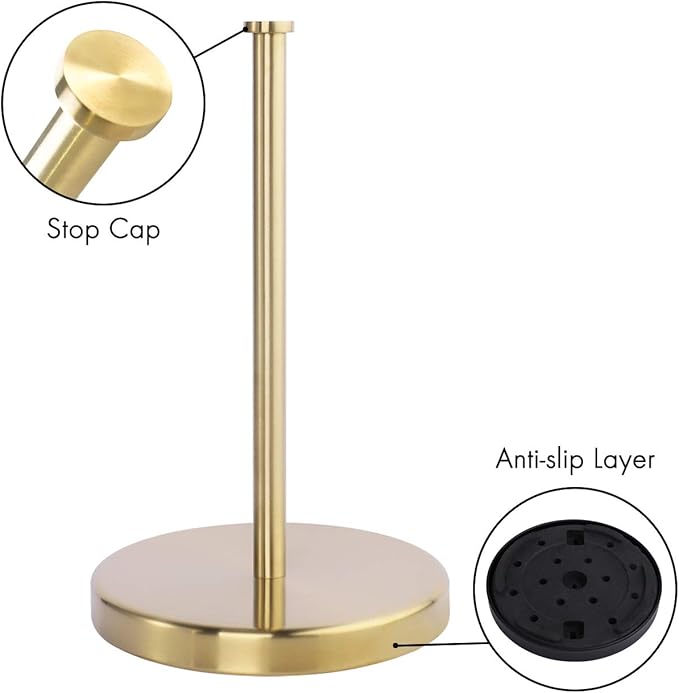 KES Kitchen Paper Roll Holder Standing Paper Towel Holder with Weighted Base for Standard or Mega Rolls SUS304 Stainless Steel Brushed Gold, KPH202-BZ