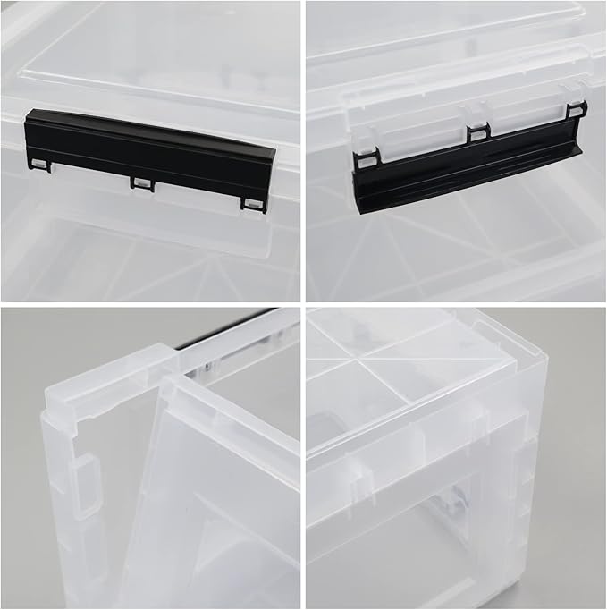 Qsbon Qskely 30 L Clear Plastic Collapsible Storage Crate, Folding Storage Box with Lid, 4-Pack
