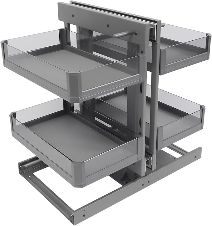 2-Tier Blind Corner Pull Out Organizer, Metal&Tempered Glass Pull-Out Cabinet organizer with 4 Basket, Kitchen Slide Out Shelf Organizer, Left Open&Right Open Compatible, Min Opening 14.57" Soft Close