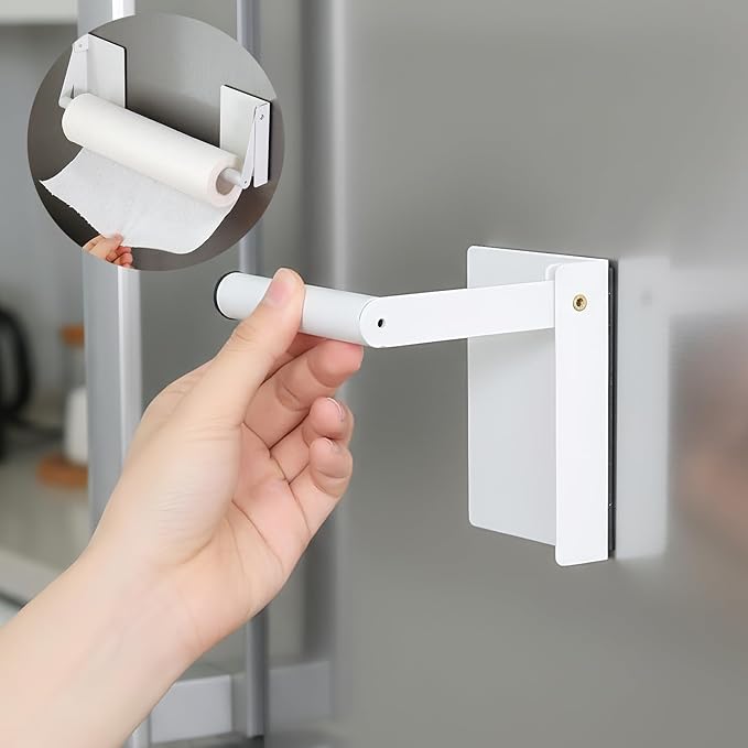 Magnetic Adjustable Paper Towel Holder,Upgrade Heavy Duty Steel with Strong Magnet for Refrigerator,Grill,Kitchen,Garage - Holds Large Rolls,White(2 Pack)