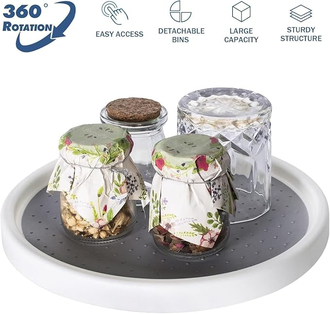 Lazy Susan Organizer, 2 Tier Non Skid Spice Rack Turntable,10-Inch 360 Degree Rotating Seasoning Organizer, for Pantry Cabinet, Kitchen, Countertop, Vanity Display Stand
