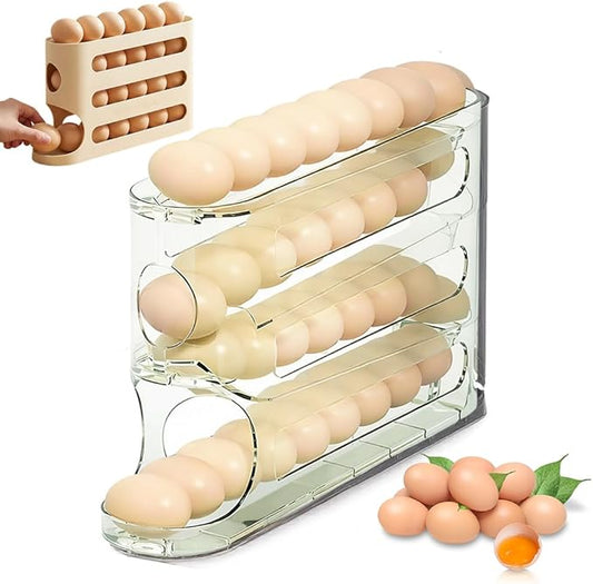 Egg Holder for Fridge, 2026 New Egg Organizer for Refrigerator, Space-Saving Auto Rolling Egg Dispenser, 4 Tiers Fridge Egg Rack for Refrigerator Storage Box Holds up to 30 PCS (Green)
