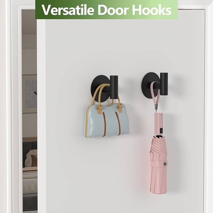 VINHOLD Self-Adhesive Coat Hooks, Stainless Steel Heavy Duty Wall Hooks, Towel Hooks for Hanging Robes, Aprons, Coats and Hats in Bathrooms,Kitchens and Hotels(2 Pack, Black)