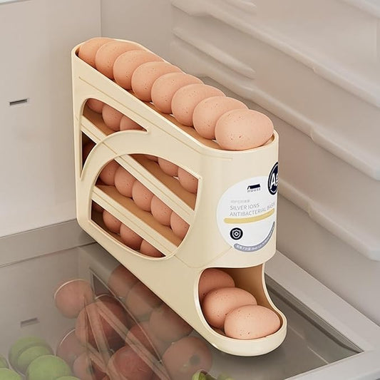 Egg Holder for Fridge,Egg holder countertop,Space-Saving Automatic Rolling Egg Dispenser for Refrigerator,4 Tiers egg dispenser Holds up to 30 pcs, Dispenser for Fridge