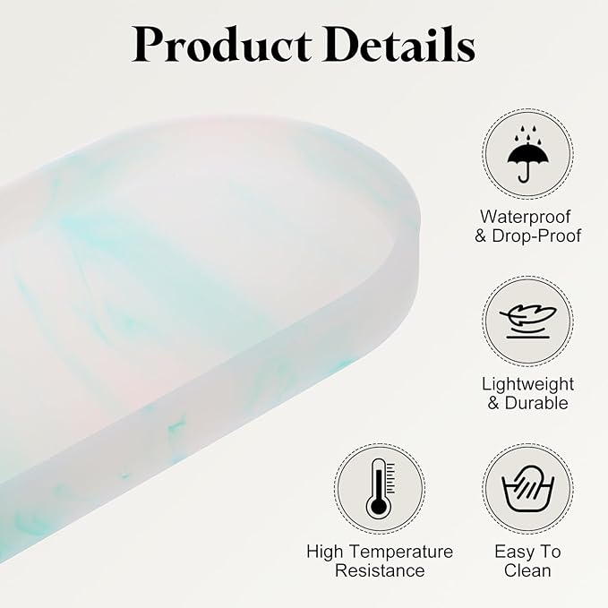 uxcell 2Pcs Bathroom Vanity Tray, 9.8" x 4" Oval Silicone Soap Dispenser Trays, Shatterproof Kitchen Sink Organizer for Soaps Keys Candle Trinket, Emerald Green