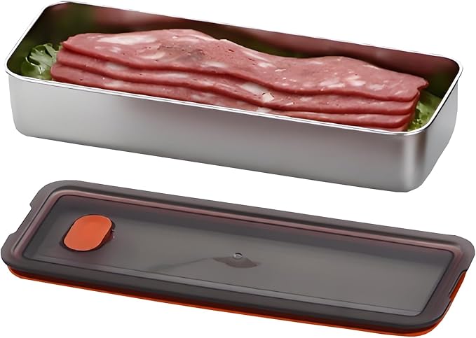 Verveia Bacon Container for Refrigerator, 304 Stainless Steel Sealed Food Storage Container with Silicone-Sealed and Air Vent ，Safe Deli Containers SealPro Bacon Box
