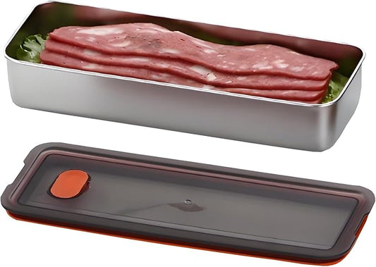 Verveia Bacon Container for Refrigerator, 304 Stainless Steel Sealed Food Storage Container with Silicone-Sealed and Air Vent ，Safe Deli Containers SealPro Bacon Box