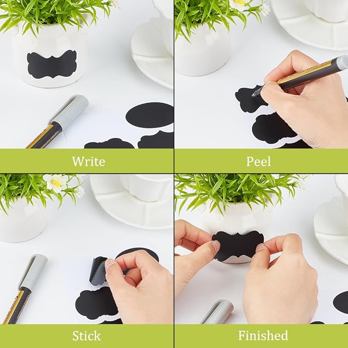 CRASPIRE 400Pcs Chalkboard Labels PVC Blackboard Labels Stickers Waterproof Reusable Erasable Blank Stickers Mixed Shapes Peel and Stick for Pantry Jar Canisters Office Home Kitchen