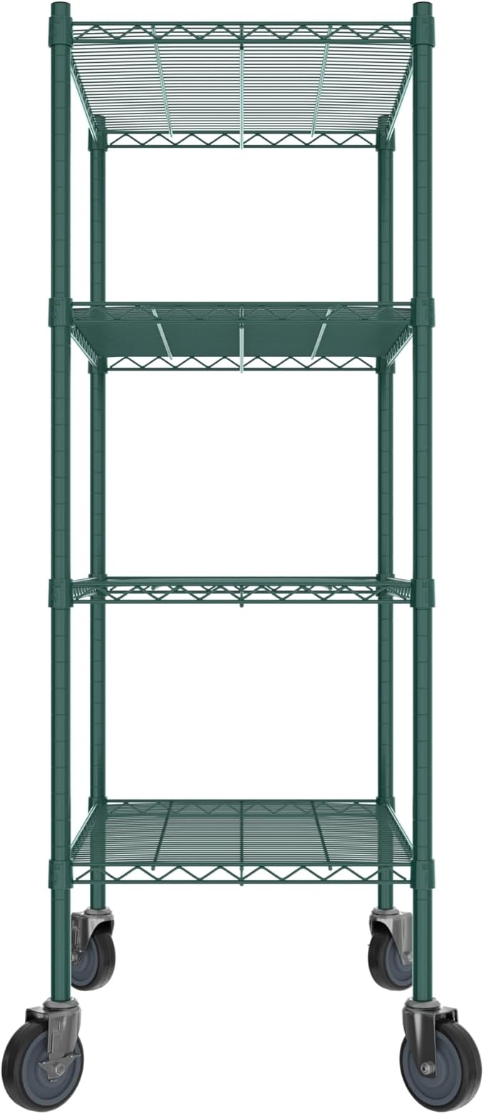 Commercial NSF Listed Green Epoxy Mobile Wire Shelving Kit 21" x 30" x 60", with 4 Shelves Perfect for Warehouse, Walk-in Refrigerator, Freezer, Grocery Store, Restaurant, Dishroom
