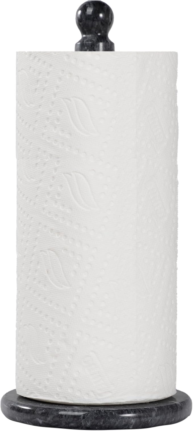 Handmade Marble Paper Towel Holder - 12" Upright Paper Roll Dispenser with Heavy Non-Slip Base for Easy One-Handed Tear - Ideal for Kitchen Countertops, Cabinets, and Bathrooms