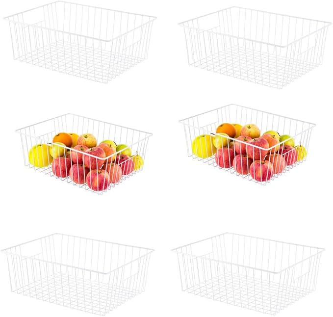 Y.Z.Bros 16inch Upright Freezer Organizer Baskets for 13-14,16-21 cu.ft Standup Freezer, Settle freezer chaos and reduce food waste effectively, Durable, Fully Use Space, Improve Air Circulate,Pack 6