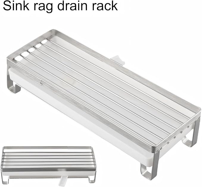 Sink Caddy Organizer, Stainless Steel Kitchen Sponge Holder, Silver, Auto-Drain Design, Countertop Storage Shelf, 9.6x3.3x2.1 Inches