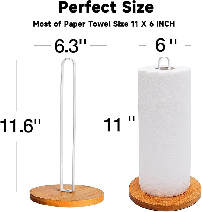 TONLEA Wooden Paper Towel Holder Countertop, Kitchen-Towel-Holder FreeStanding with Non-Slip Base for Bathroom