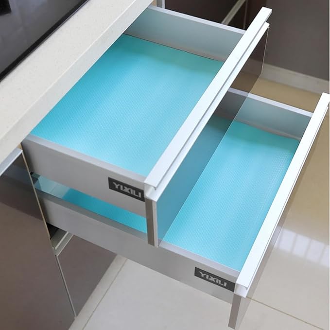 Bloss Blue Shelf Liner Non Adhesive Drawer Liners 12 x 236 inch BPA Free Waterproof Drawer Mat for Kitchen, Cabinets, Bathroom, Cupboard, Shelves