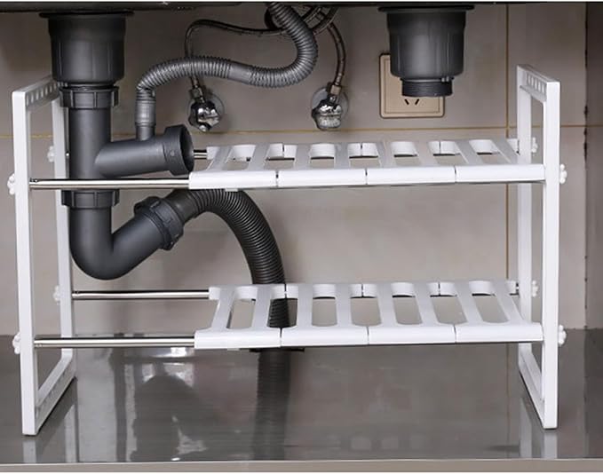 Under Sink Organizer Shelf, 2 Tier Expandable Under Sink Shelf, Retractable Multifunction Under Sink Cabinet Storage Shelf Rack for Kitchen Bathroom
