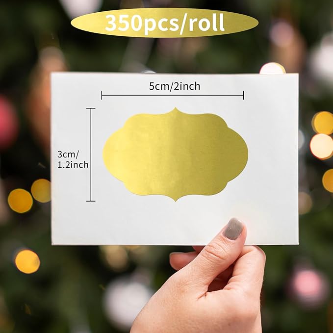 350 PCS Fancy Shape Stickers, 2" x 1.2" Gold Labels for Home, Office, Kitchen, Gifts, Jars, Food Craft