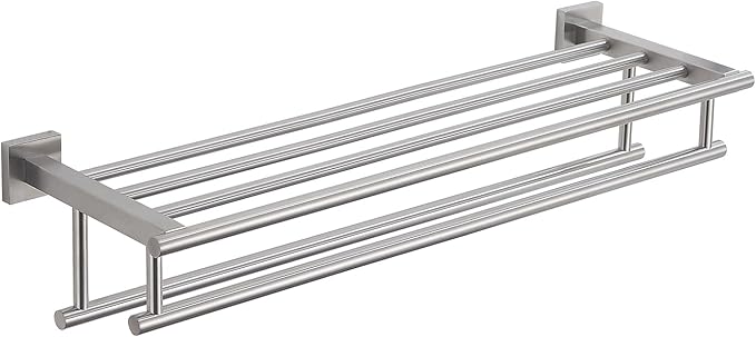 Bathroom Towel Rack with Double Towel Bar Bathroom Hotel Shower Shelf SUS304 Stainless Steel Modern Wall Mounted Holder 28 Inch Brushed Nickel