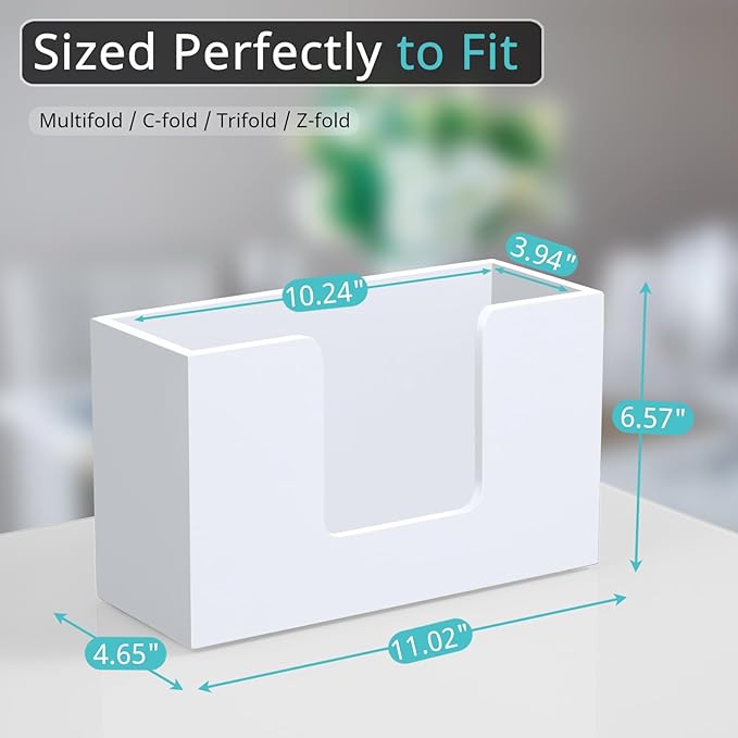 Paper Towel Dispenser Countertop, Wooden Bathroom Paper Towel Holder, White Napkin Holder for Kitchen, Countertop Multifold C-Fold, Z-Fold, Trifold Paper Hand Towel Dispenser for Bathroom Toilet