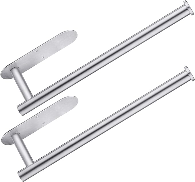 Paper Towel Holder Under Cabinet 2 Pack,Stainless Steel Paper Towel Holder Wall Mount for Kitchen, Bathroom, RV, Paper Towel Rack with Self Adhesive and Screws (Silver)