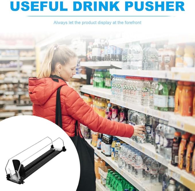 iplusmile Automatic Drink Pusher Sliding System for Refrigerator Beverage Organizer Plastic Shelf Clips for Easy Installation 12.40X3.54X6.69 Inches