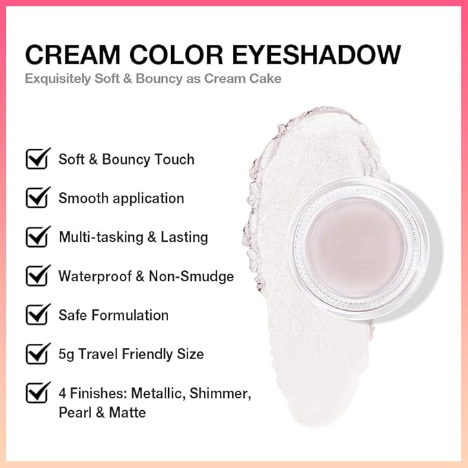 Cream Glitter Pearl Shimmer Metallic Eyeshadow Palette Makeup, Natural Single Mini Instant Holographic Eyeshadow For Older Women, Sombras Crema Para Ojos, Talc, Paraben & Cruelty Free, 18