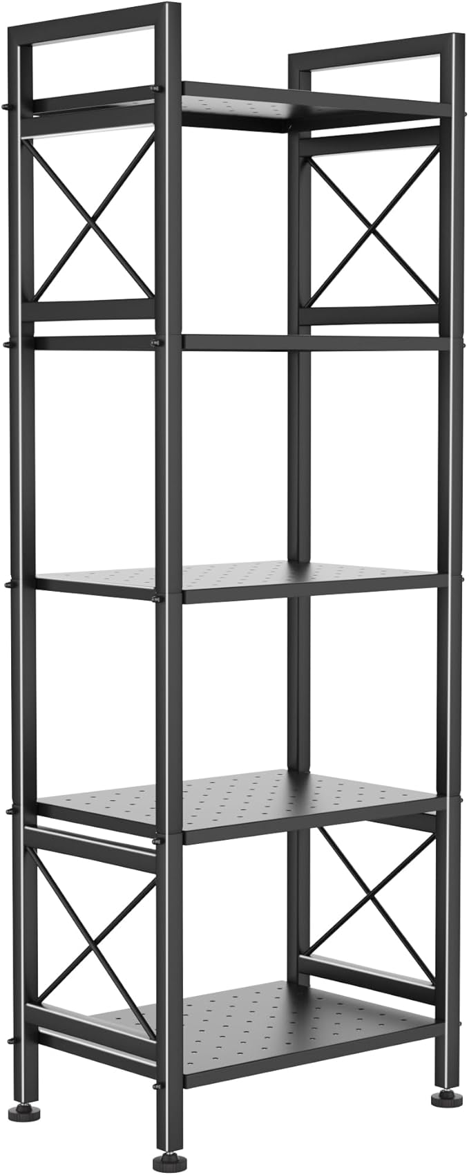 GIOTORENT 5-Tier Industrial Metal Bookcase, Narrow Bookshelf for Bedroom & Living Room - Tall Storage Shelf for Books Movies CDs, 16.8" W x 12.8" D x 53.8H, Black