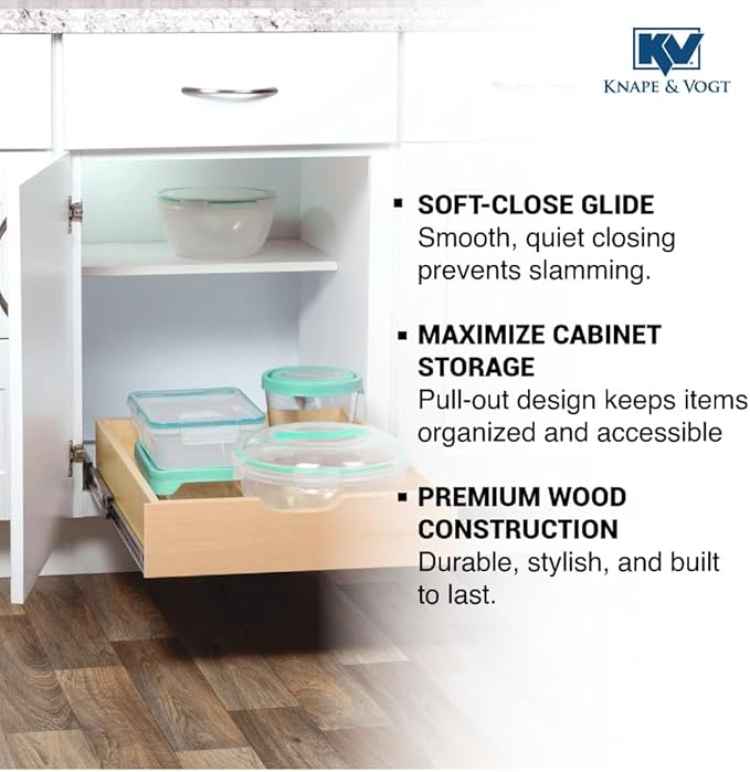 Knape & Vogt RS-WMUB-17-WD 5 in. H x 18 in. W x 22 in. D Soft-Close Wood Drawer Box Pull-Out Cabinet Organizer