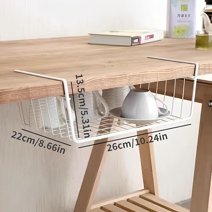 Under Shelf Storage Basket, Pantry Organizers and Laundry Room Organization Under Cabinet Multipurpose Metal Wire Basket for Kitchen, Office Desk (26cm/10.2in)