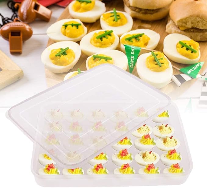 Covered Egg Holder for Refrigerator,30 Deviled Egg Tray with Lid,Plastic Egg Containers,Fridge Egg Dispenser Egg Storage Box