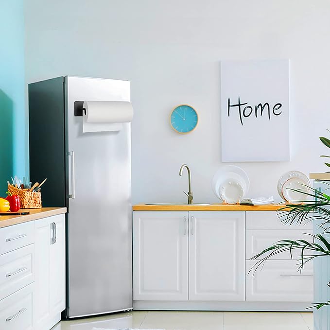 Paper Towel Holder Black Magnetic Mount Paper Tower Bar with Strong Magnetic Backing - for Kitchen,Refrigerator,Grill,Toolbox,Garage,Shop