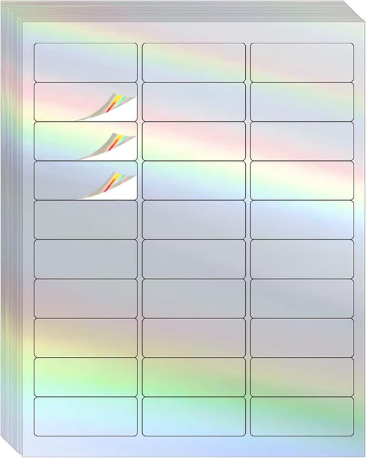 YEGAWEN 1" x 2-5/8" Address Labels- Holographic Color Stickers for Laser/Ink Jet Printer mailing Labels 8.5"×11"- Holographic Silver/ 20 Sheet