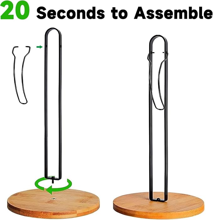 Wood Paper Towel Holder Countertop, TONLEA Kitchen Paper Towel Holder FreeStanding with Fixer for Kitchen and Bathroom Organization, Kitchen Roll Holder for Standard and Large Rolls
