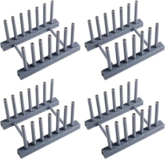 Gray Plate Racks Organizer for Cabinet, 4 Pack Plastic Plate Rack Stand Keep Dry for Dish, Bowl, Cutting Board, Bakeware, Serving Tray and More, Desk Mail Sorter Organizer 6 Slots Removable