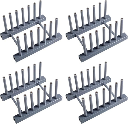 Gray Plate Racks Organizer for Cabinet, 4 Pack Plastic Plate Rack Stand Keep Dry for Dish, Bowl, Cutting Board, Bakeware, Serving Tray and More, Desk Mail Sorter Organizer 6 Slots Removable