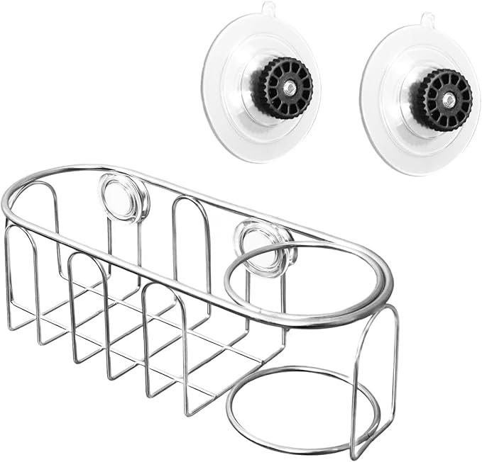 Sink Sponge Holder, Magnetic Kitchen Sink Caddy, 304 Stainless Steel Sponge Brush Holder, Two Suspension Modes, Sink Drain Frame- Silver
