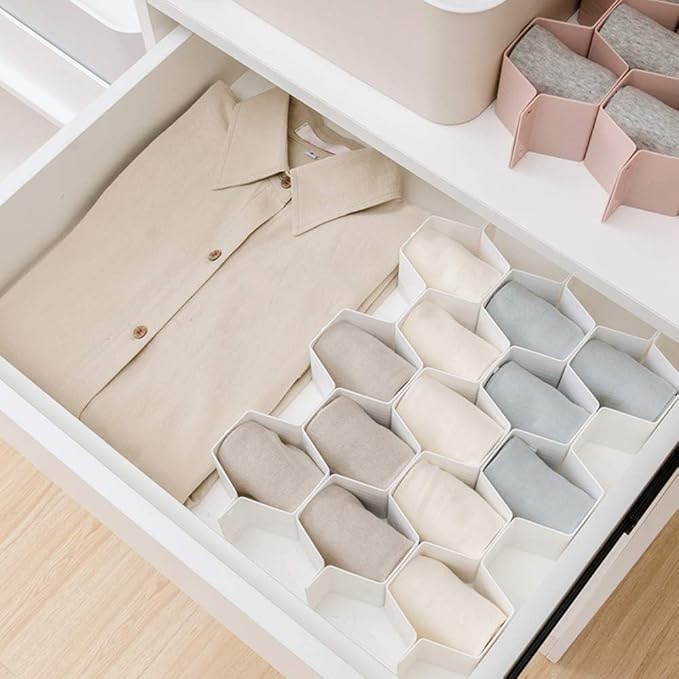 Poeland Drawer Divider Organizer 8pcs DIY Plastic Grid Honeycomb Drawer Divider White 2 Pack