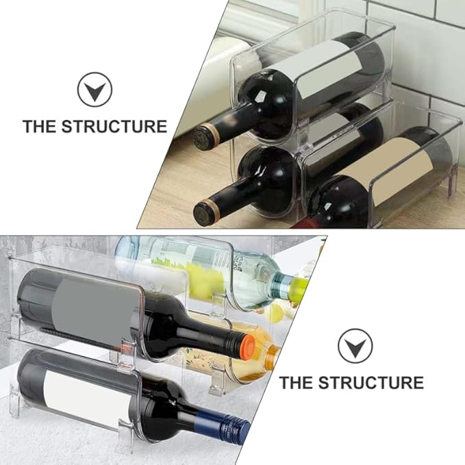 BIUDECO Stackable Drawer Style Wine Storage Rack and Water Bottle Holder Plastic Organizer for Home Bar Kitchen Cabinet Refrigerator Compact Space-Saving Design