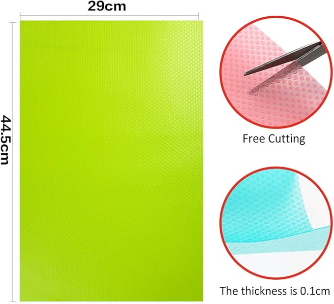 Winshall 10 Pack Refrigerator Mats, Washable Fridge Liners - Easy to Clean, Non-Slip, BPA-Free, Colorful, EVA Material, Slip Resistant Refrigerator Shelf Liners & Drawer Liner