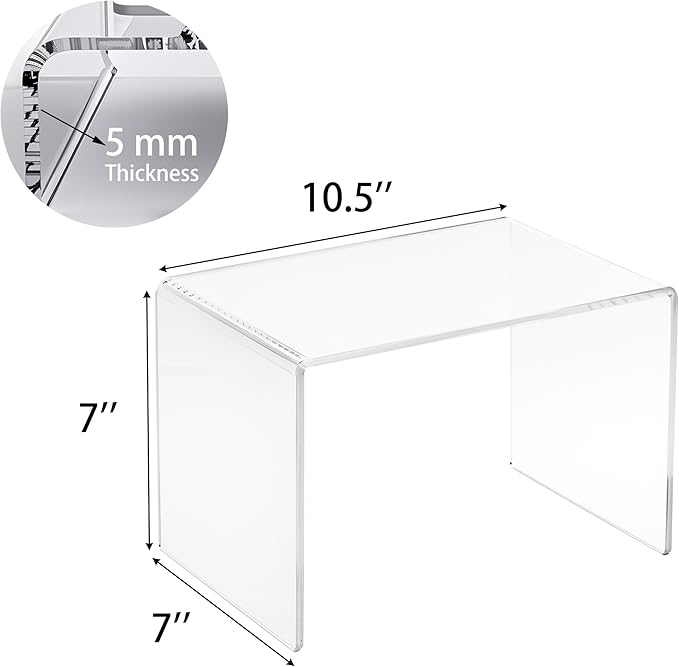 CLAY TONIC Durable 1-Pack Large Clear 5mm Thick Acrylic Display Risers for Kitchen Organizer and Storage,Display Food, Pantry Cabinet Shelf, Retail Display (1, 10.5x7x7 Inch)