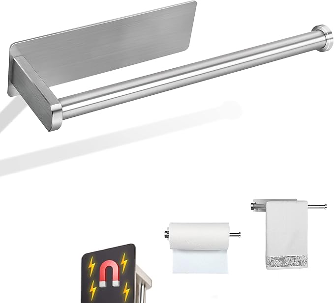 Paper Towel Holders Magnetic Steel Brushed Towel Roll Holders with Strong Magnetic Backing - Fit for Large Paper Towels-for Kitchen,Refrigerator,Grill,Toolbox,Garage,Shop