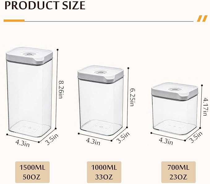 Airtight Food Storage Container Sets with Manual Pump, Kitchen Pantry, Extend Food Freshness, Dishwasher, Freezer and Microwave Safe (4 Pack)