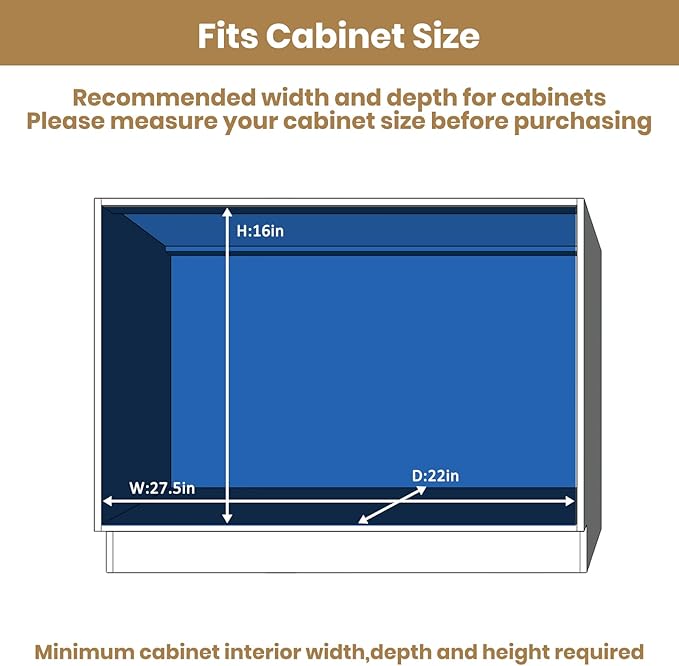 ROOMTEC 3 Tier Pull Out Cabinet Organizer, Heavy-Duty Pull Out Drawer, Slide Out Wood Shelf for Cabinets, Base Cabinet Organization for Pantry, Bathroom (27" Wx21 D)
