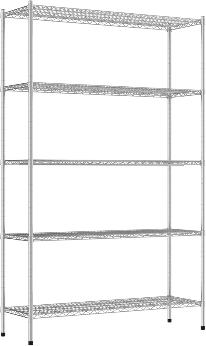 Commercial NSF Listed Chrome Stationary Wire Shelving Kit 18" x 54" x 86", with 5 Shelves Perfect for Warehouse, Walk-in Refrigerator, Freezer, Grocery Store, Restaurant, Dishroom
