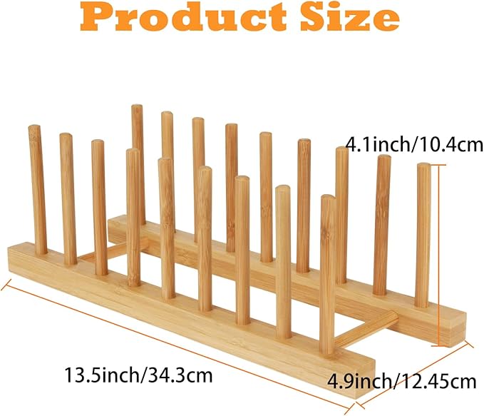 4 Pcs Bamboo Wooden Dish Drying Rack, Plate Organizer for Cabinet Space Saver and Kitchen Counter, Cutting Board Organizer for Pot Lid, Bowl, Cup, Book and More