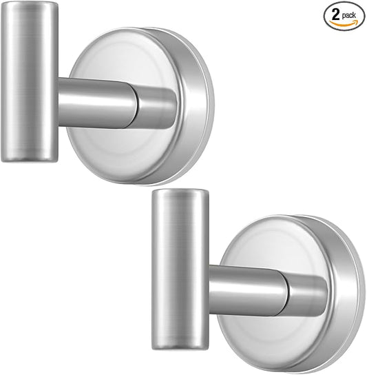 VINHOLD Suction Cup Hooks for Shower, Shower Hooks for Hanging Towels, Robes, Bath Balls, Stainless Steel Towel Hooks for Bathroom Wall, Glass Door, Kitchen, Mirror, Tile (2 Pack，Silver)
