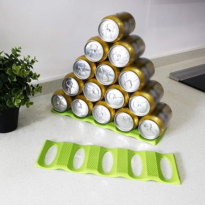 Webake 2 Pack Bottle Stacking Mat, Foldable Silicone Bottle and Can Stacker, Can Holder Rack Space Saver Organizer for Refrigerator, Pantry, Countertop, Cabinet (Green)