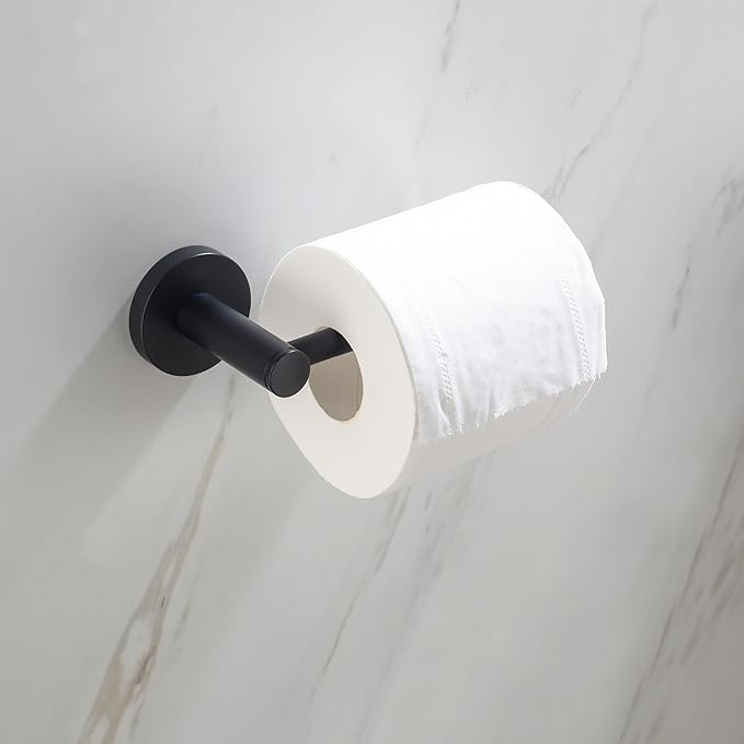 KIBI Toilet Paper Holder and Towel Ring Set | Matte Black Finish Bathroom Hardware Set, Wall Mounted Hand Towel Holder and Towel Hanger | Solid Brass Construction, C-KBA14-2-2