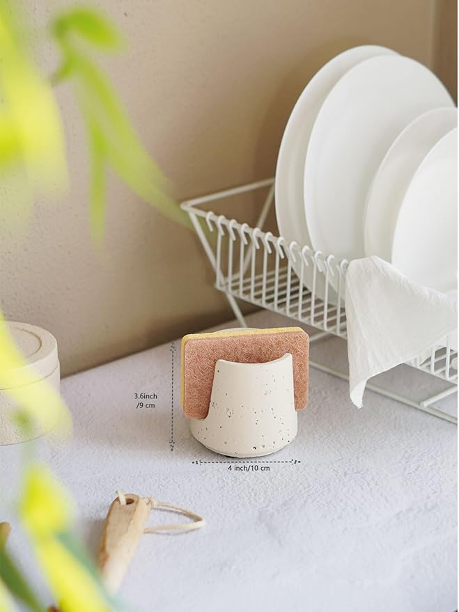Concrete Sponge Holder for Kitchen Sink Counter,Kitchen Dish Rack,Sponge Caddy for Sink Countertop Organizer and Elegant Decor,Waterproof/Heavy (Light Beige)